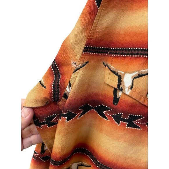 Roper Western Men's Multi Colored Sz M Bull Head Long Sleeve Shirt 15 1/2 33 - Picture 3 of 11